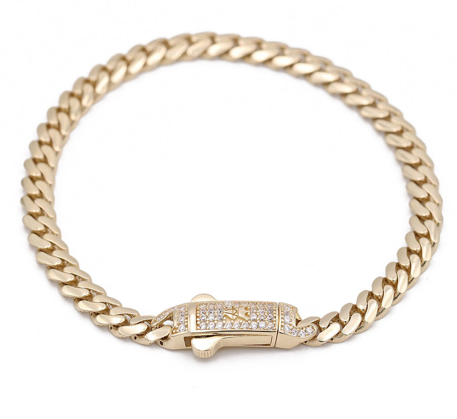 Yellow Gold 10k Monaco Bracelet with a pavé diamond clasp on a white background, designed in 10k Yellow Gold by Miral Jewelry.