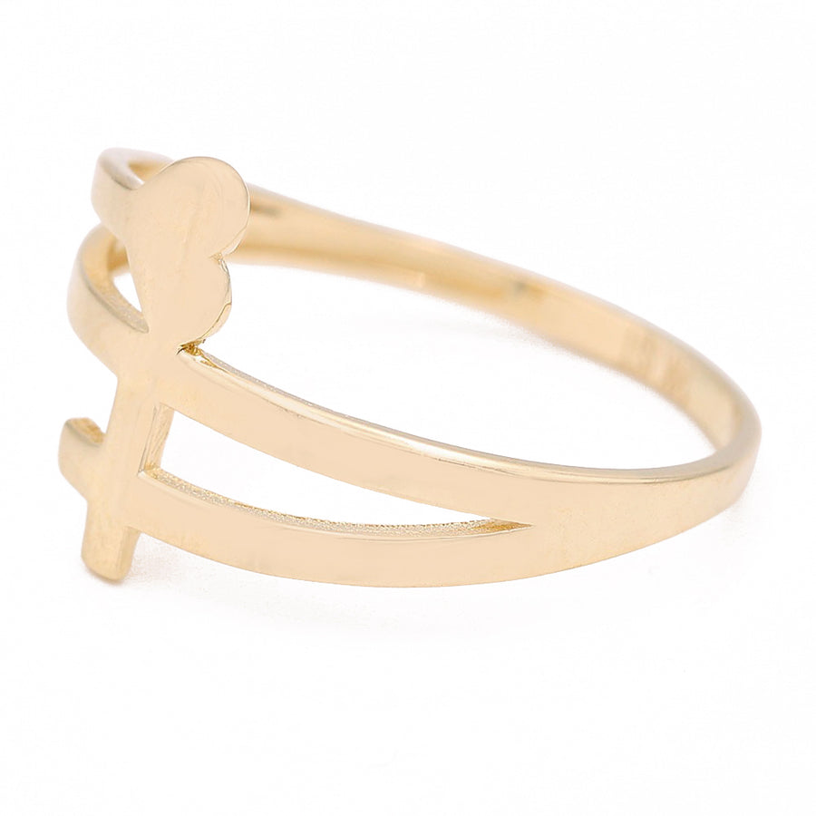 A 14K yellow gold Miral Jewelry Fashion Heart and Cross Ring.
