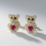 14K Yellow Gold Bear Red  Earrings