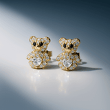 14K Yellow Gold Bear White Earrings