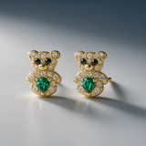 14K Yellow Gold Bear Green Earrings