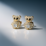 14K Yellow Gold Bear White Earrings
