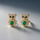 14K Yellow Gold Bear Green Earrings