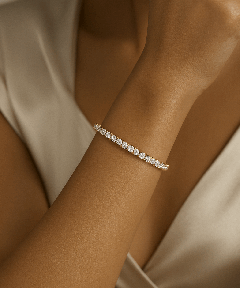 14K Yellow Gold  Tennis Bracelet with 7.79Tw  Round Lab  Diamond