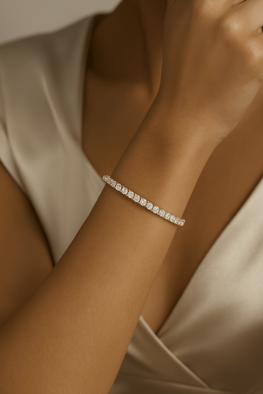 14K Yellow Gold  Tennis Bracelet with 7.79Tw  Round Lab  Diamond