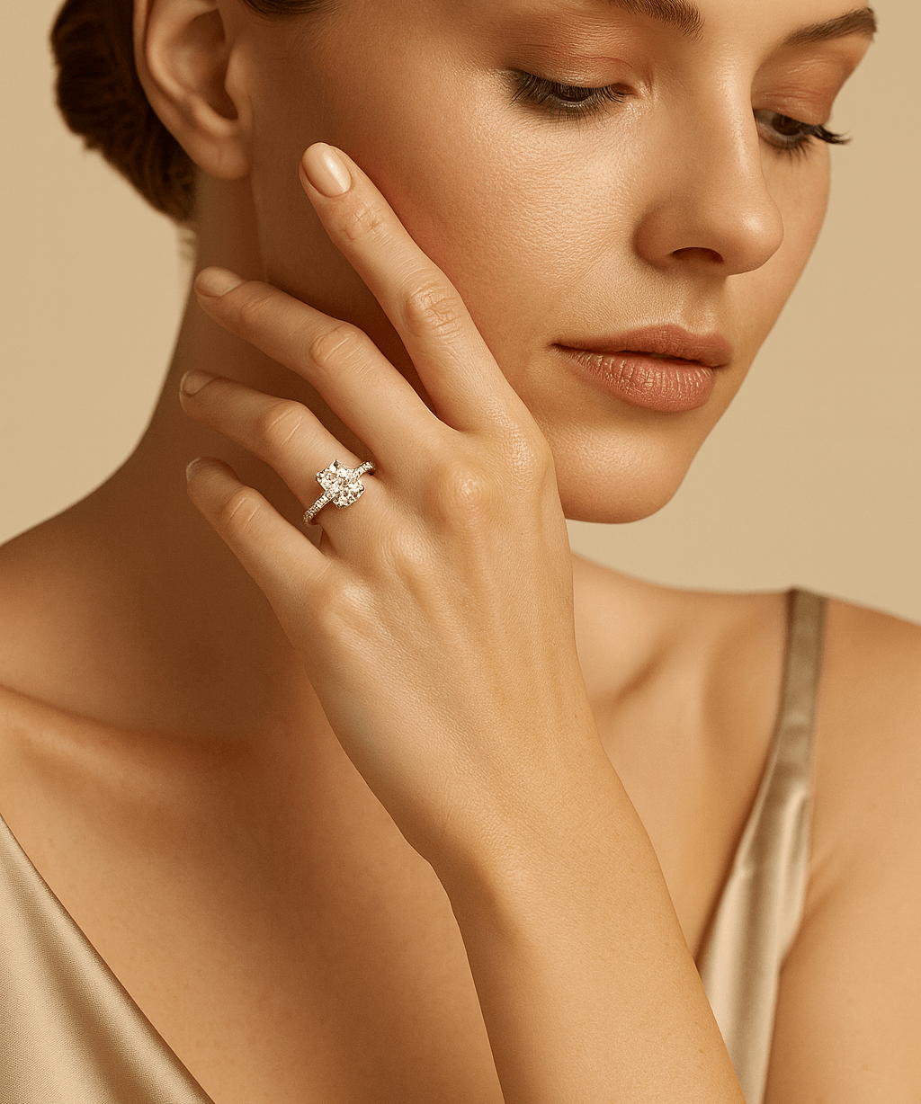 14K White Gold Solitaire Rings with 2.44Tw Emerald Lab Diamonds and Round Lab Diamonds