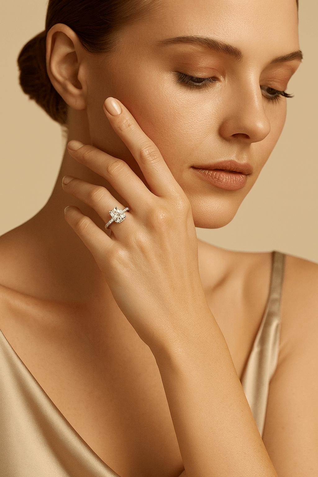 14K White Gold Solitaire Rings with 2.44Tw Emerald Lab Diamonds and Round Lab Diamonds