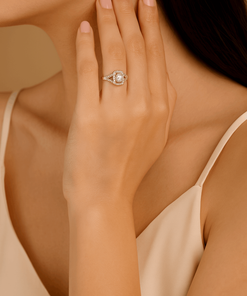 14K Yellow Gold Square Rings with 1.25Tw Round Lab Diamonds