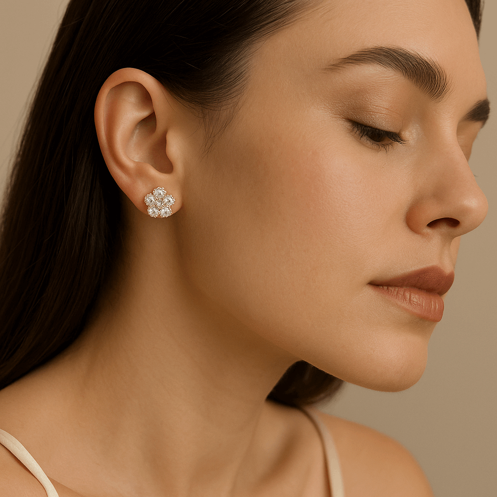 14K Yellow Gold  Flower Earrings with 2.14Tw Round Lab Grown Diamond