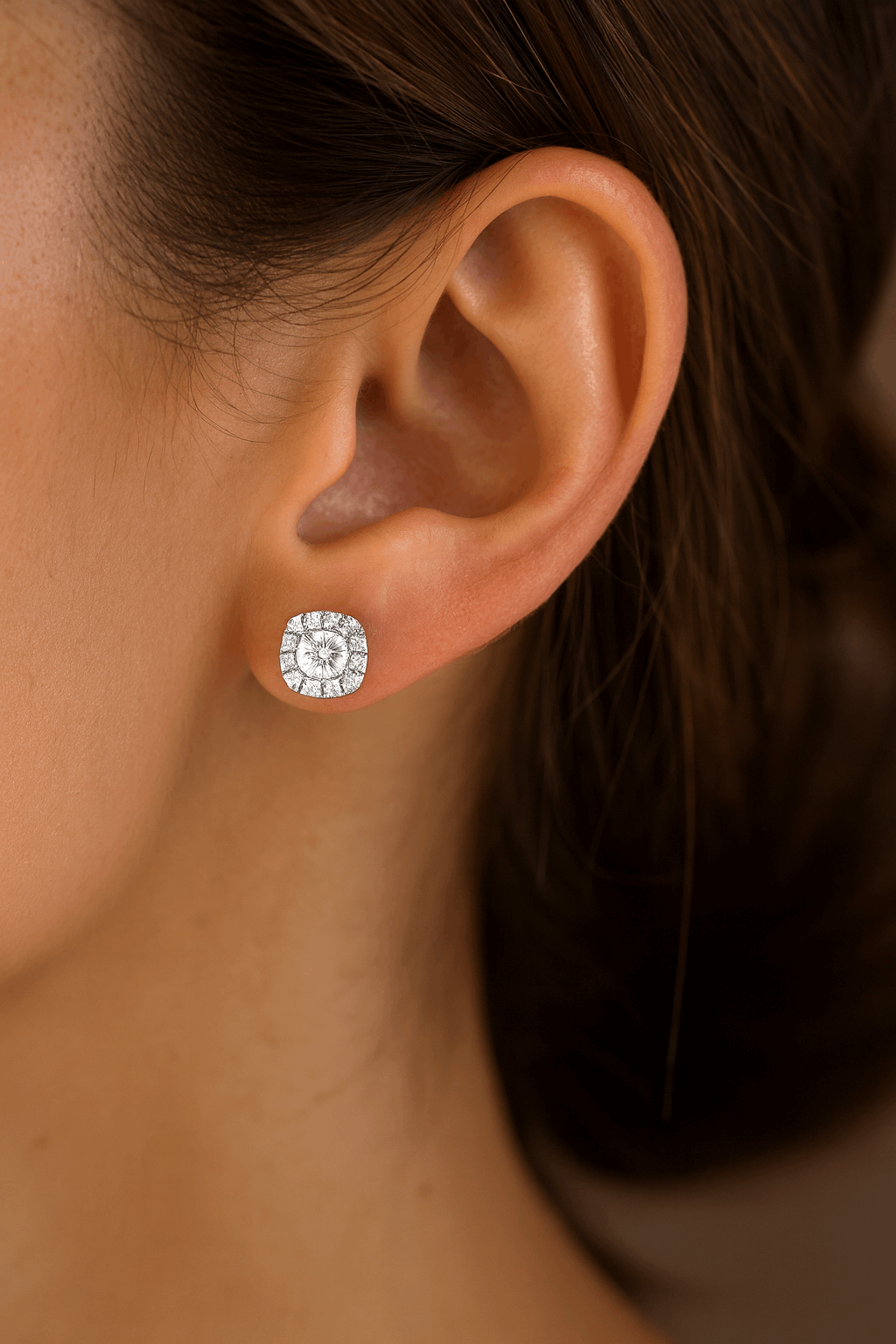 14K White Gold  Square Earrings with 1.63Tw  Round Lab Grown Diamond