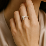 14K White Gold Solitaire Rings with 3.99Tw Emerald Lab Diamonds and Round lab Diamonds