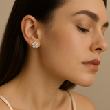 14K Yellow Gold  Flower Earrings with 2.14Tw Round Lab Grown Diamond