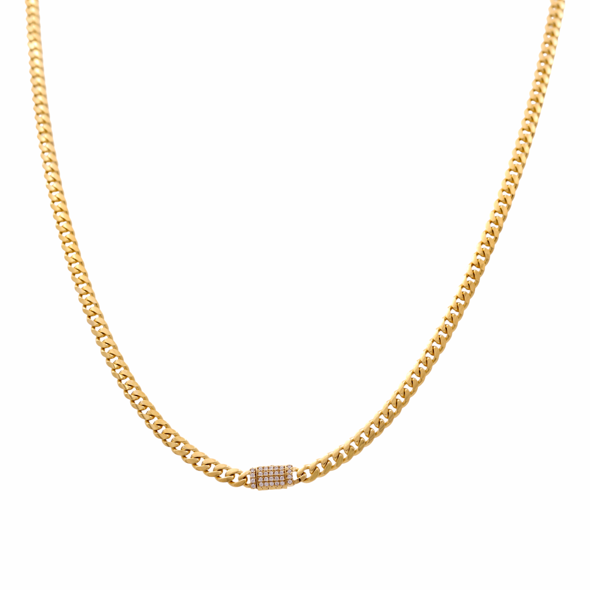 14K  Yellow Gold  Cuban Link with Cz Clazsp Chain 20"