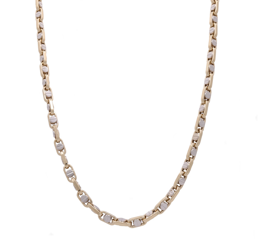A luxurious Miral Jewelry 14K Yellow and White Gold Italian Fashion Link Necklace adorned with glittering diamonds.