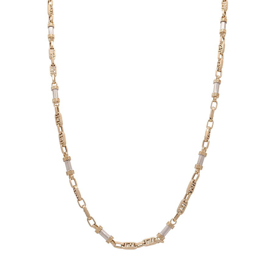 A sophisticated Miral Jewelry Italian fashion link necklace adorned with delicate white beads, crafted from 14K yellow gold.