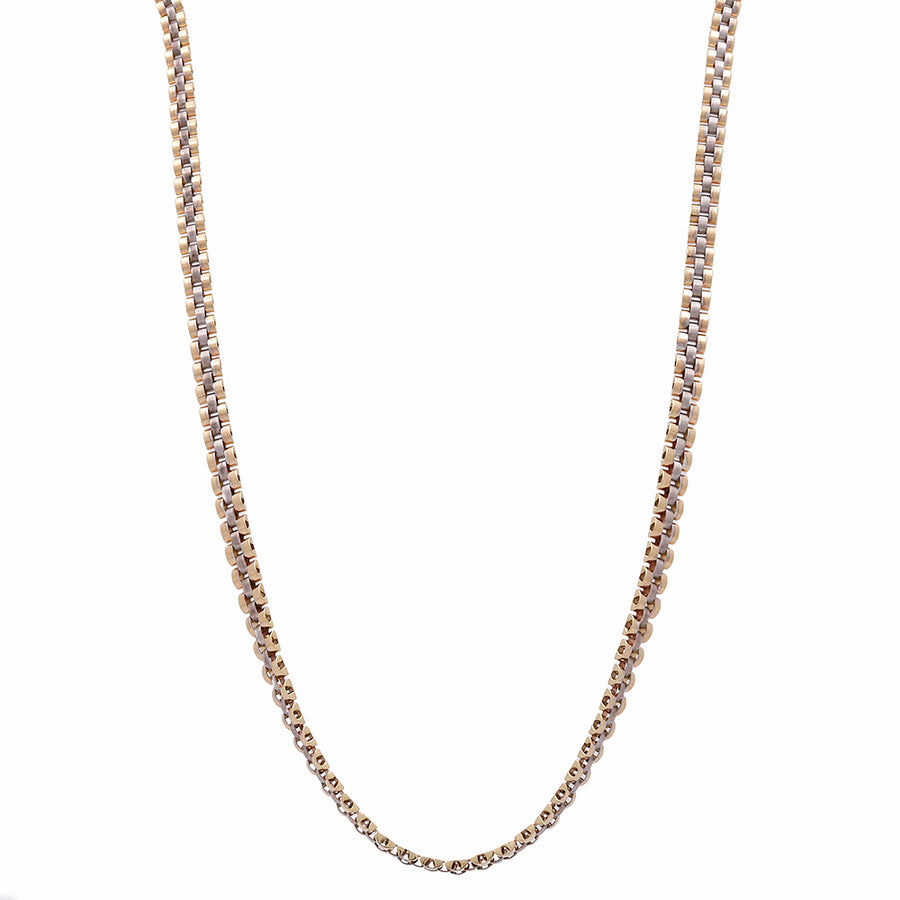 An elegant Miral Jewelry 14K Yellow Gold Italian Fashion Jubilee Link Necklace adorned with sparkling diamonds, exuding grace and sophistication.