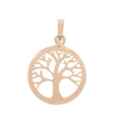 The Miral Jewelry 14K Yellow Gold Tree of Life Circle Women's Pendant features intricately branching limbs encased within a circular frame, making it a perfect accessory for women.