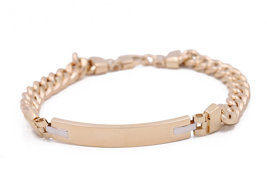 An elegant Miral Jewelry 14K Yellow and White Gold Fashion Italian Link Bracelet, featuring a stunning gold plated design and an engraved id. Perfect for those who appreciate fashion and luxury.