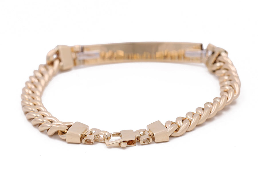 A Miral Jewelry 14K Yellow and White Gold Fashion Italian Link Bracelet with an engraved ID.