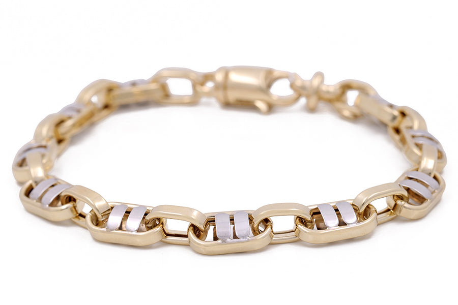 This fashion-forward individual will love the Miral Jewelry 14K Yellow and White Gold Fashion Italian Link Bracelet featuring two rows of diamonds.
