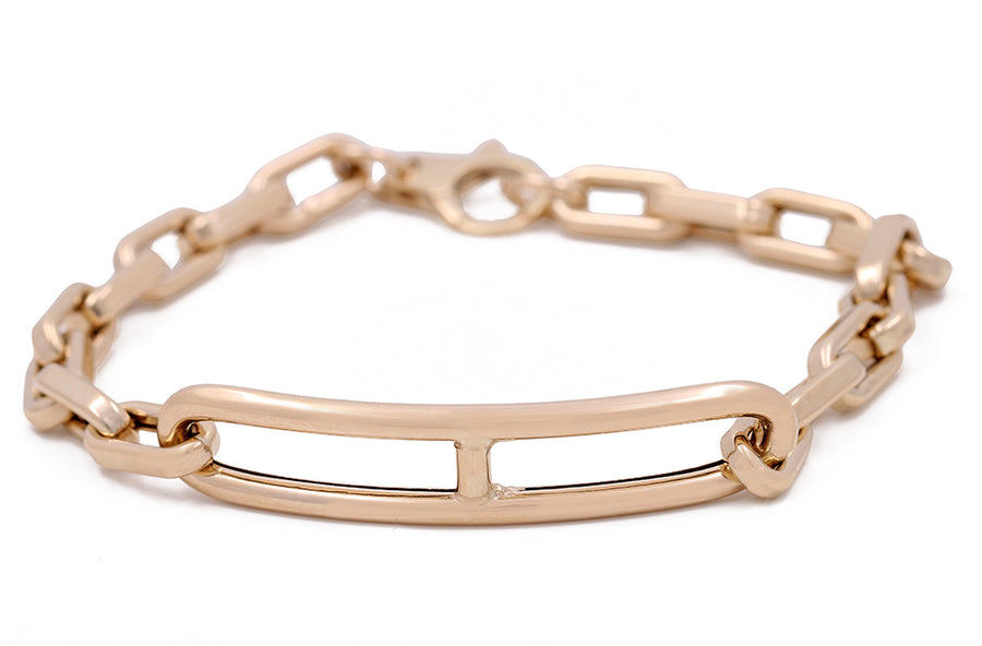A Miral Jewelry 14K Yellow Gold Fashion Links Bracelet with a rose gold plated chain.