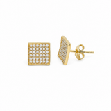 14K Yellow Gold Square With Cz Stub Earrings