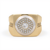 14k Two Tone White/Yellow Round Wit CZ Fashion Ring Men's