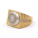 14k Two Tone White/Yellow Round Wit CZ Fashion Ring Men's