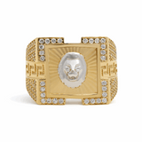 14k Two Tone White/Yellow Gold  Square Lion Fashion Ring