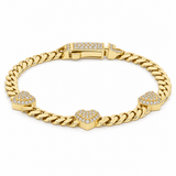10K Yellow Monaco With Hearts And Cz Women's Necklace 7.5"