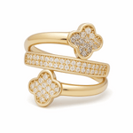 14K Yellow Gold 2 Flowers with Cz Fashion Women's Ring
