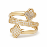 14K Yellow Gold 2 Flowers with Cz Fashion Women's Ring