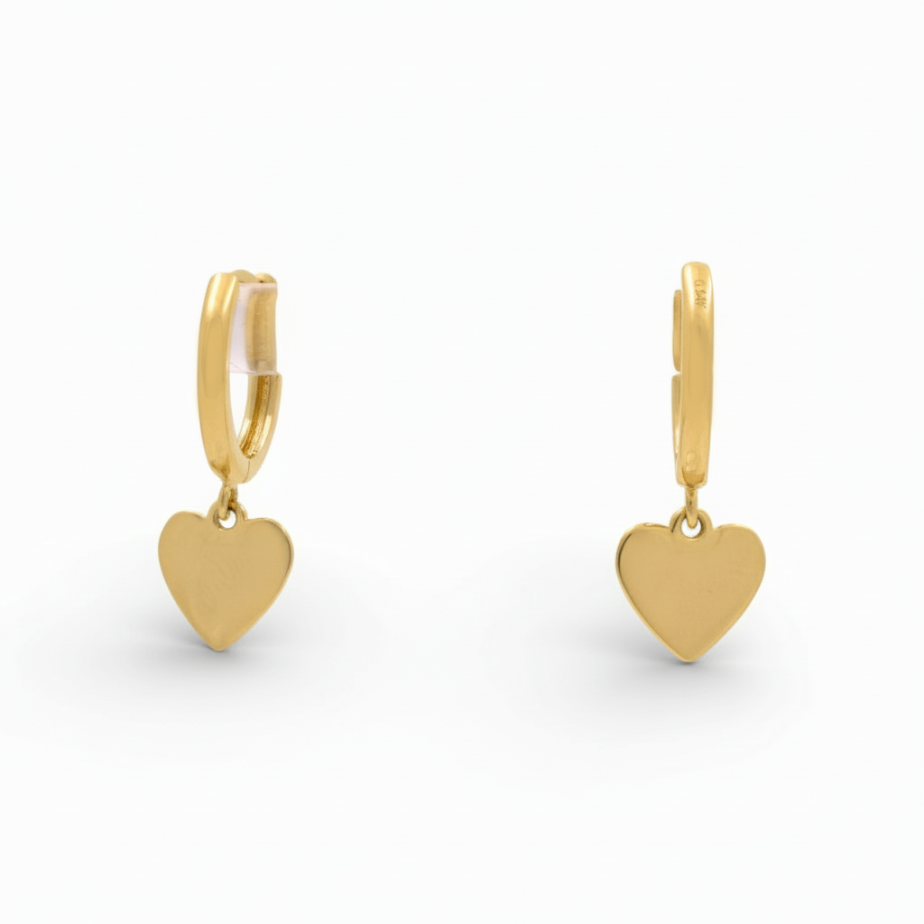 14K Yellow Gold Heart Drop Huggie Earrings 2.1 g