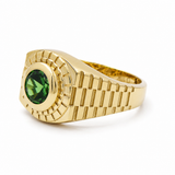 10k Yellow Gold Round Green Stone Fashion Men's Ring