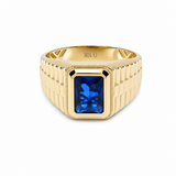 10k Yellow Gold Blue CZ Fashion Ring Men's