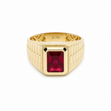 10k Yellow Gold Red CZ Fashion Ring Men's