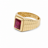10k Yellow Gold Red CZ Fashion Ring Men's