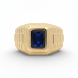 10k Yellow Gold Blue Fashion Men's Ring