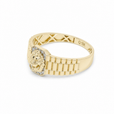 10k Yellow Gold Diamond Cut Lion Fashion Ring Men's