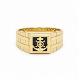 14K Yellow Gold Men's Anchor & Ship Wheel With Onyx Ring, 4.7 g