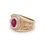 14k Yellow Gold Oval Red Men's Fashion Ring