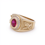 14k Yellow Gold Oval Red Men's Fashion Ring
