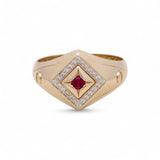 14k Yellow Gold  Round Red Cz Fashion Ring