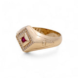 14k Yellow Gold  Round Red Cz Fashion Ring