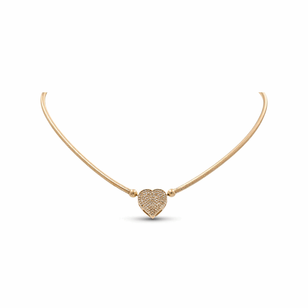 10K Yellow Gold Elastic with Heart Women's Necklace