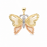 10K Yellow Gold Tri Color Diamond Cut Butterfly Medal Pendant