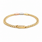 10K Tri Color Gold Monaco with 3 Hearts Link Bracelet Women's