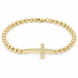 14K Yellow Gold Beads With Cross Bracelet