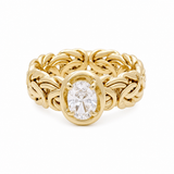 10K Yellow Gold Byzantine with Oval White Fashion Women's Ring
