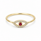 10K Yellow Gold Red Eye Fashion Women's Ring